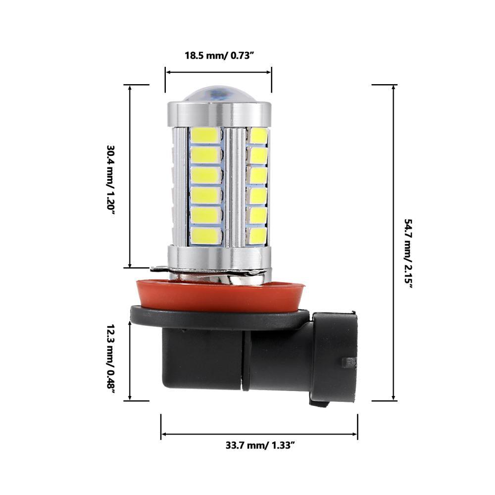 مصابيح ضباب LED H11 H9 H8 H16JP/DRL، 50 واط، 4000 لومن، 6500 كلفن، بيضاء، سلسلة 33LED | مصباحان