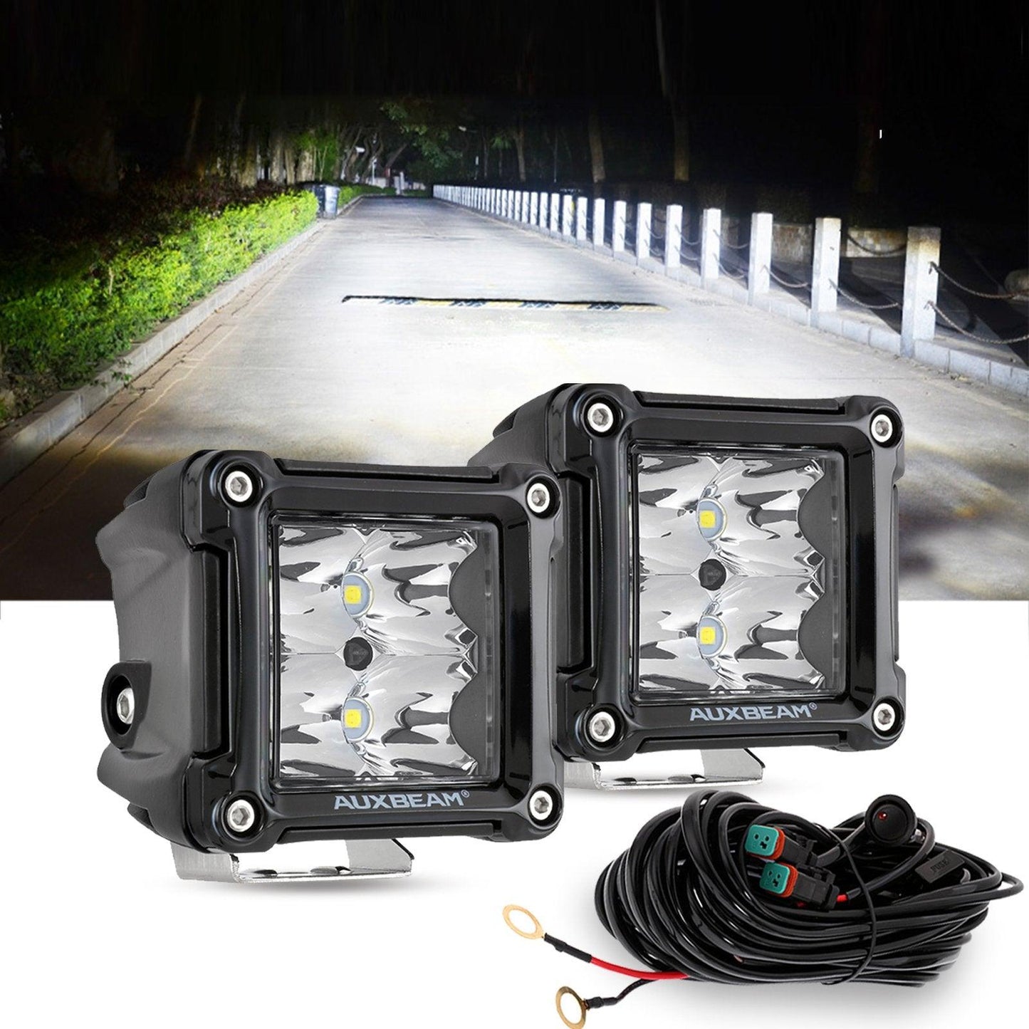 3" 40W LED Pods Light Spot/Flood Multicolor frame with wiring harness for JEEP - Auxbeam  – éclairage LED auto