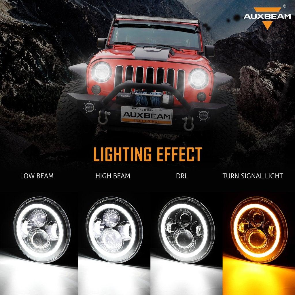 7-inch LED Headlight Replacement with Halo + 4-inch LED Fog Lights for Jeep Wrangler JK