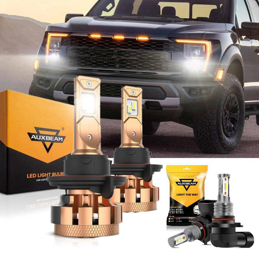 For 2004-2014 Ford F150 F-16 Plus Series H13 Built-in Canbus Automotive Grade 14000LM LED Light Bulbs High Low Beam Bundle