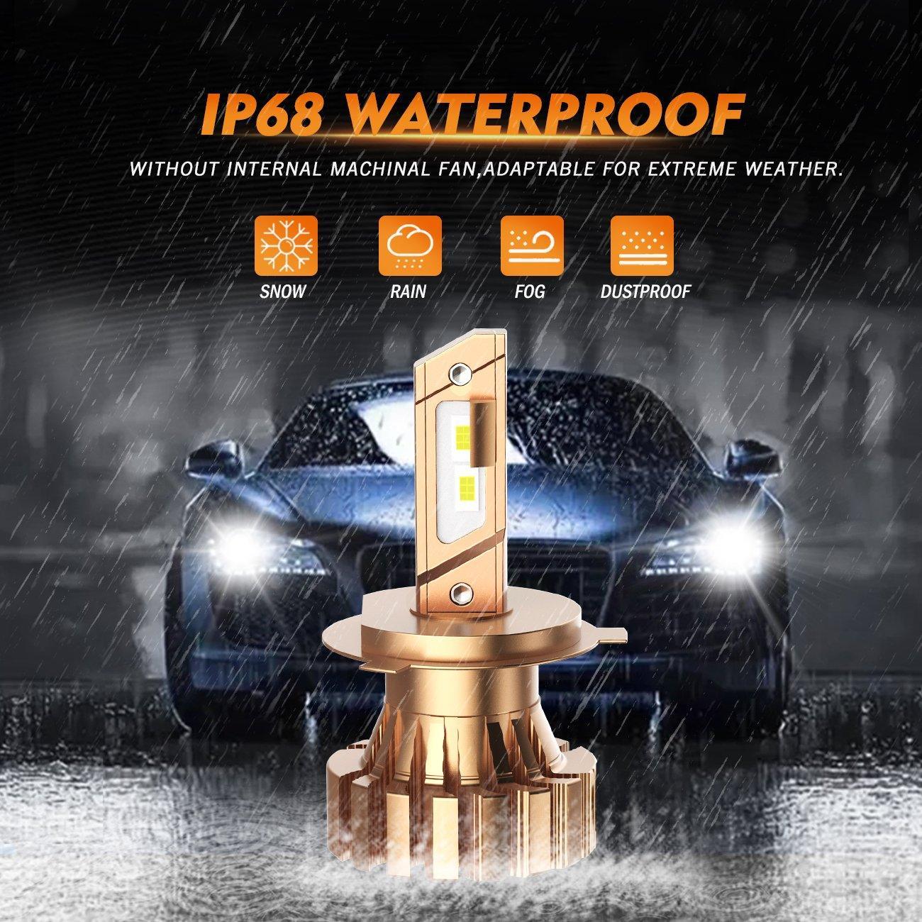 H4/9003 LED Headlight Bulbs 44W 4000LM X60 Series Fanless 6500K Cool White | 2 bulbs