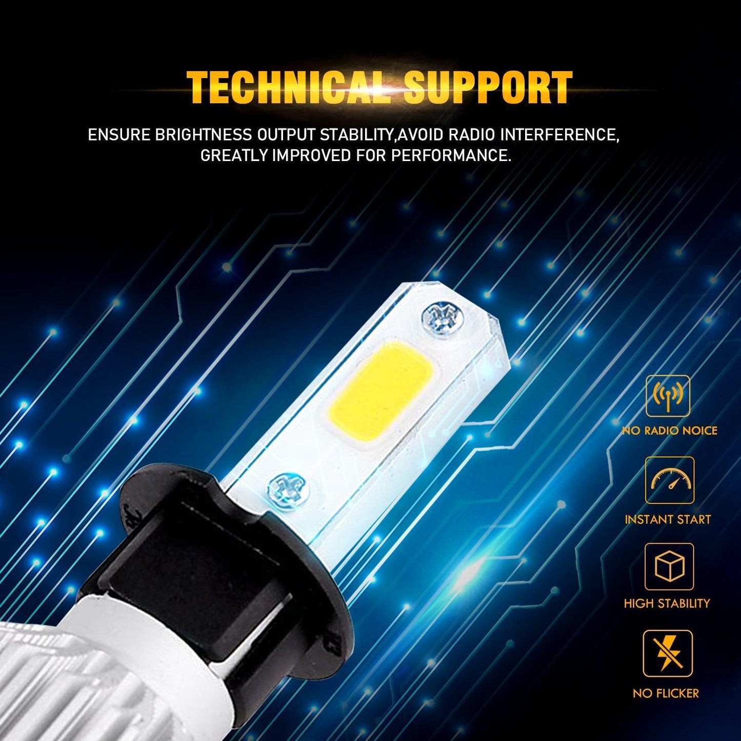 مصابيح أمامية LED H3، 72 واط، 8000 مل، سلسلة S2، فائقة السطوع، COB، 6500 كلفن، أبيض بارد | 2 لمبة