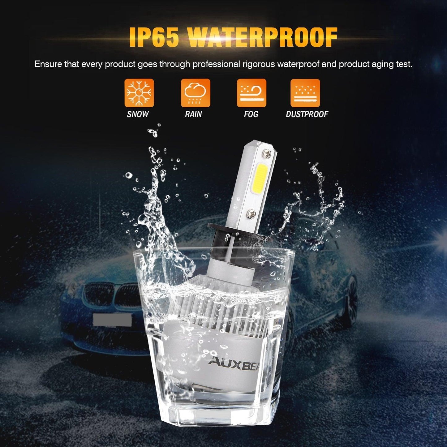 مصابيح أمامية LED H3، 72 واط، 8000 مل، سلسلة S2، فائقة السطوع، COB، 6500 كلفن، أبيض بارد | 2 لمبة