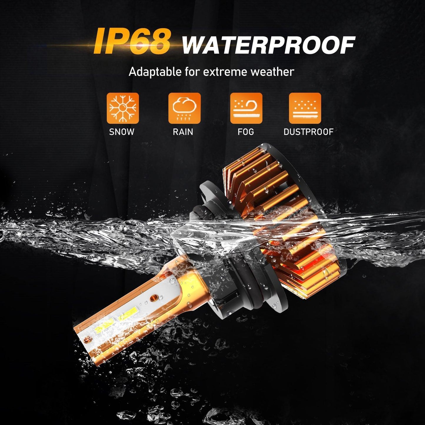 مصابيح أمامية LED 9007، 52 واط، 10000 لومن، سلسلة F2، حجم صغير، 6500 كلفن، أبيض بارد | 2 لمبة