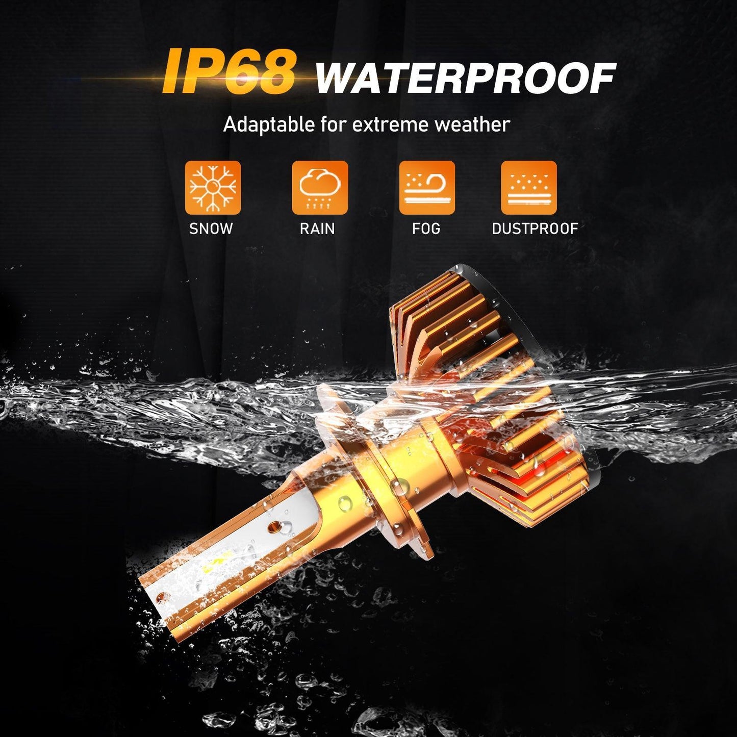 مصابيح أمامية LED H7، 52 واط، 10000 لومن، سلسلة F2، حجم صغير، 6500 كلفن، أبيض بارد | 2 لمبة