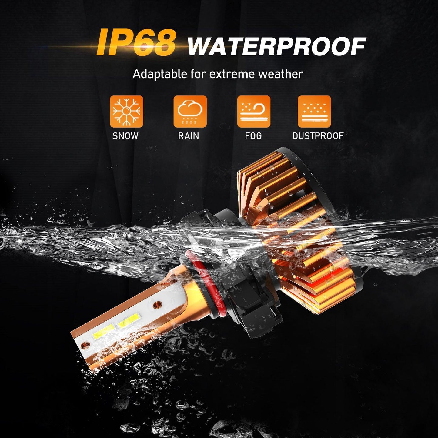 مصابيح أمامية LED 5202، 52 واط، 10000 لومن، سلسلة F2، حجم صغير، 6500 كلفن، لون أبيض بارد | 2 لمبة