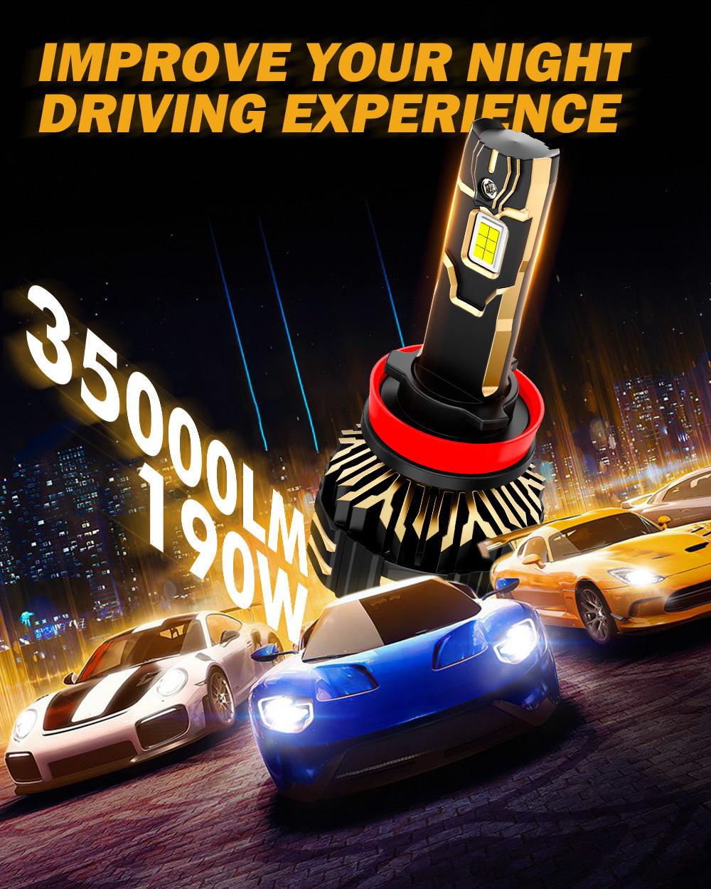 🆕H11+H11 LED Headlight Bulbs 190W 35000LM GX-PRO Series 6500K Cool White | 4 Bulbs