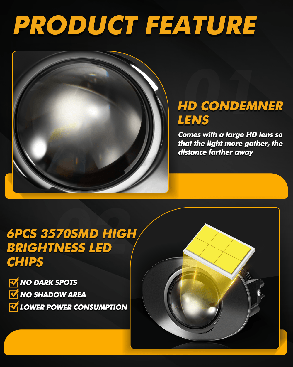عدسة عرض ثنائية LED 70 واط، مقاس 2 بوصة، ضوء ضبابي عالي الوضوح 6000 كلفن، لسيارة تويوتا/هوندا | قطعتان/مجموعة