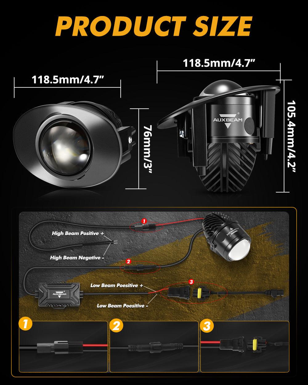 عدسة عرض ثنائية LED 70 واط، مقاس 2 بوصة، ضوء ضبابي عالي الوضوح 6000 كلفن، لسيارة تويوتا/هوندا | قطعتان/مجموعة