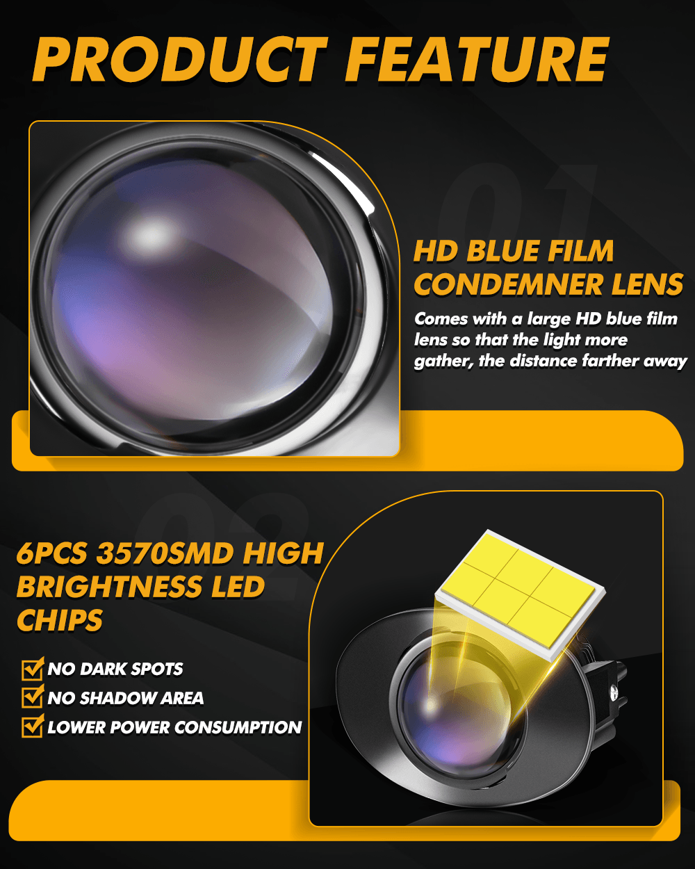 عدسة عرض LED ثنائية 70 واط، مقاس 2 بوصة، ضوء ضبابي، عدسة فيلم زرقاء 6000 كلفن، مناسبة لسيارات تويوتا/هوندا | قطعتان/مجموعة