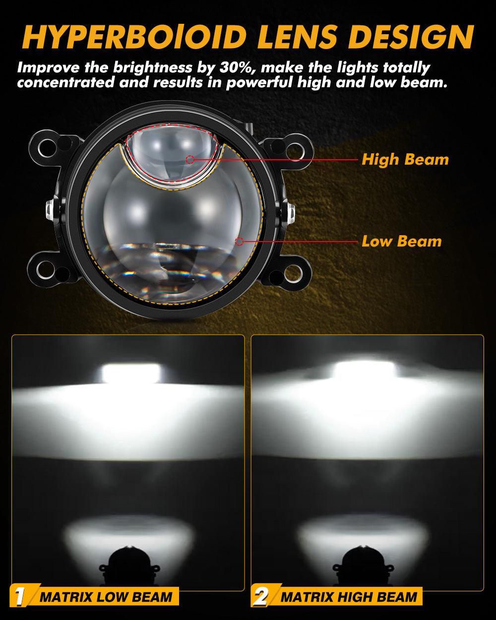 مصباح ضباب 3 بوصات، 90 واط، ثنائي الصمام، عدسة عرض، 6000 كلفن، عدسة زائدة، مع شعاع مساعد مصفوفة، مناسب لسيارات تويوتا/هوندا | قطعتان/مجموعة