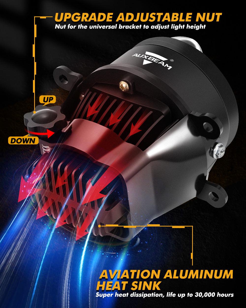 مصباح ضباب 3 بوصات، 90 واط، ثنائي الصمام، عدسة عرض، 6000 كلفن، عدسة زائدة، مع شعاع مساعد مصفوفة، مناسب لسيارات تويوتا/هوندا | قطعتان/مجموعة