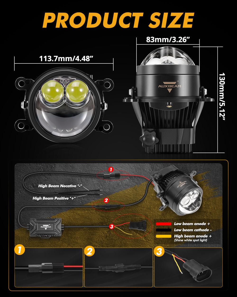 كشاف ضباب 3 بوصات، شعاع عالي 70 واط، عدسة عرض ثنائية LED، كشاف ليزر مباشر مزدوج، 6000 كلفن، لسيارة تويوتا/هوندا | قطعتان/مجموعة