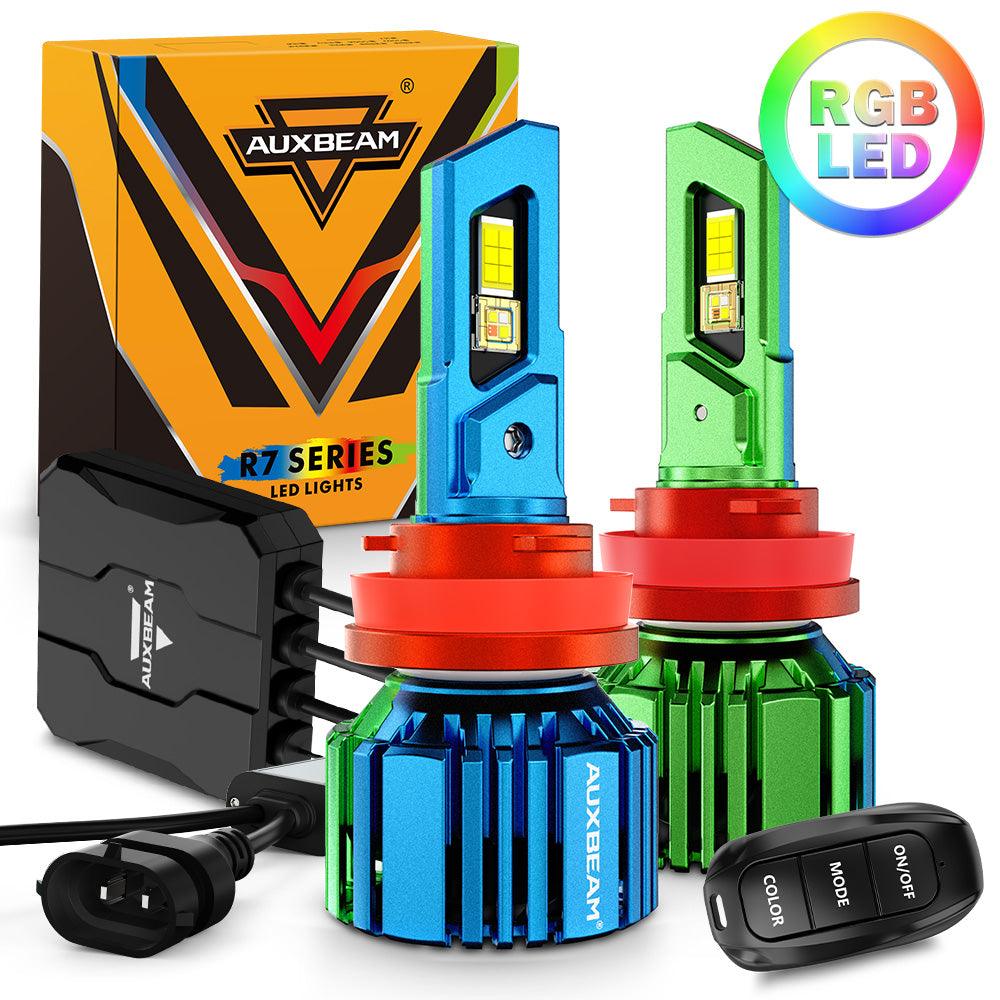 🆕H11/H9/H8 RGB LED Headlight Bulbs/DRL/Fog Light R7 Series 70W 25000LM 6500K Cool White + RGB Remote Control | 2 Bulbs - Auxbeam  – éclairage LED auto