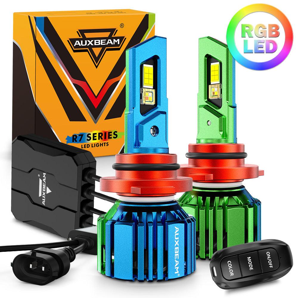 🆕9006/HB4 RGB LED Headlight Bulbs/DRL/Fog Light R7 Series 70W 25000LM 6500K Cool White + RGB Remote Control | 2 Bulbs - Auxbeam  – éclairage LED auto