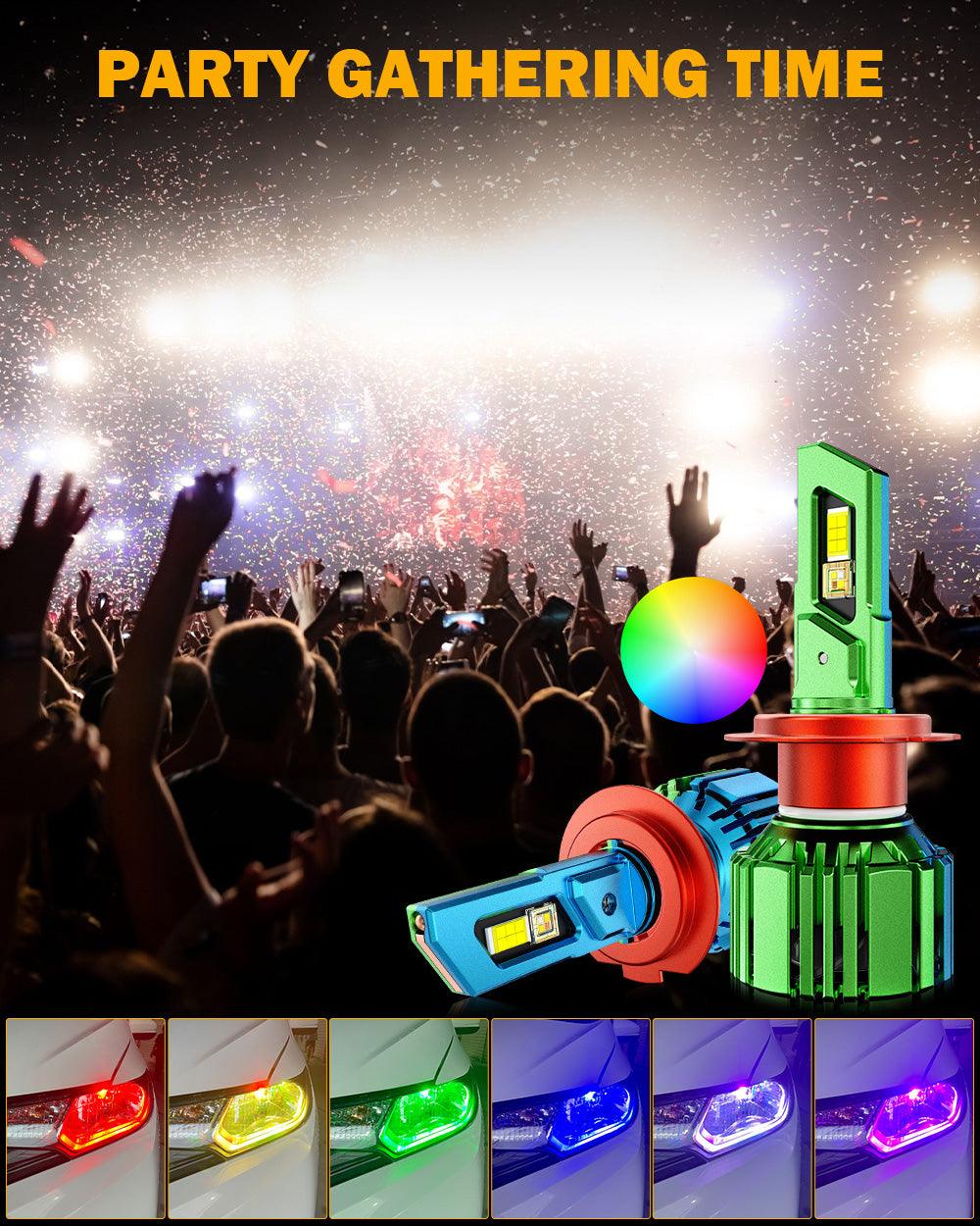 🆕H7 RGB LED Headlight Bulbs/DRL/Fog Light R7 Series 70W 25000LM 6500K Cool White + RGB Remote Control | 2 Bulbs - Auxbeam  – éclairage LED auto