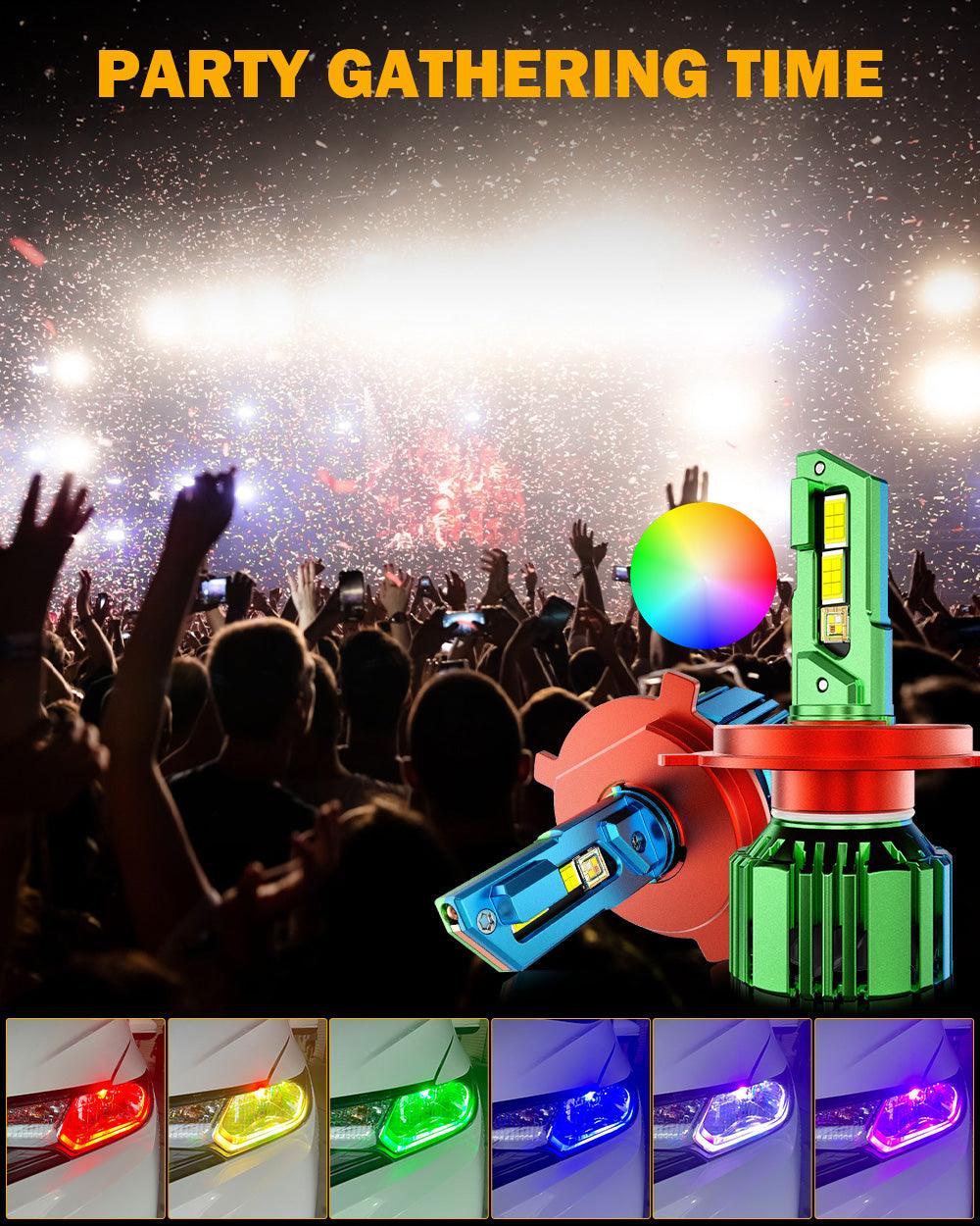 🆕H4/9003 RGB LED Headlight Bulbs/DRL/Fog Light R7 Series 70W 25000LM 6500K Cool White + RGB Remote Control | 2 Bulbs - Auxbeam  – éclairage LED auto