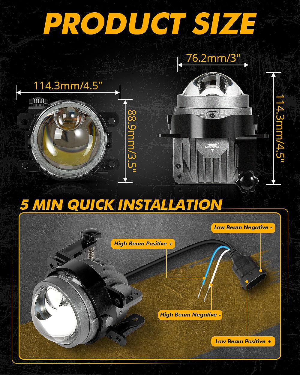 🆕3 Inch 86W Bi-LED Projector Lens Fog Light 6000K Hyperboloid Lens Fog Light With High Beam Auxiliary For Toyota/Honda | 2PCS/Set
