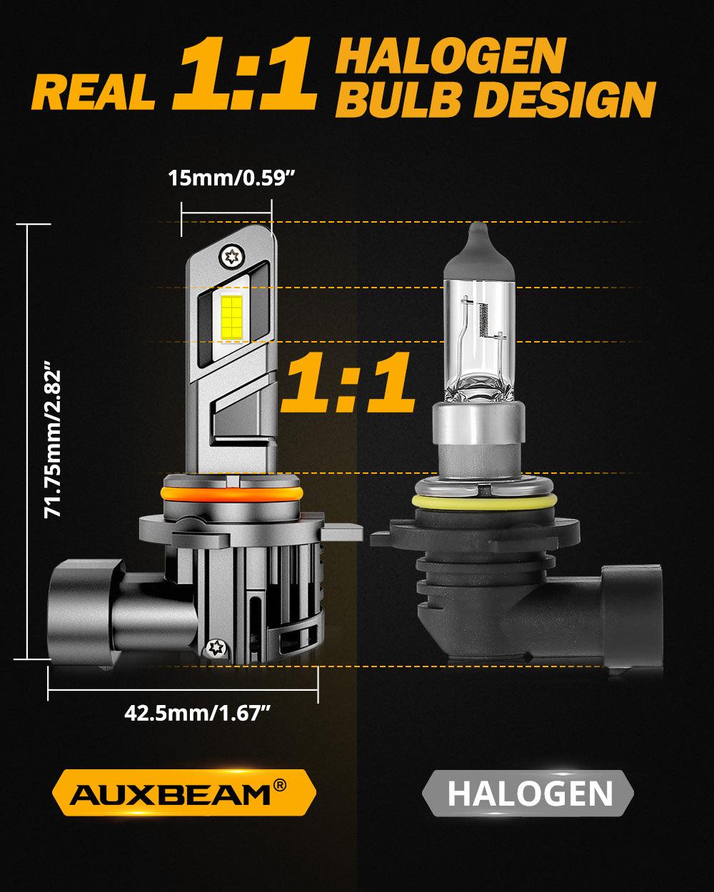 🆕9012/HIR2 LED Headlight Bulbs Q25 Series Real 1:1 Size 70W 20000LM 6500K Cool White | 2 Bulbs - Auxbeam  – éclairage LED auto