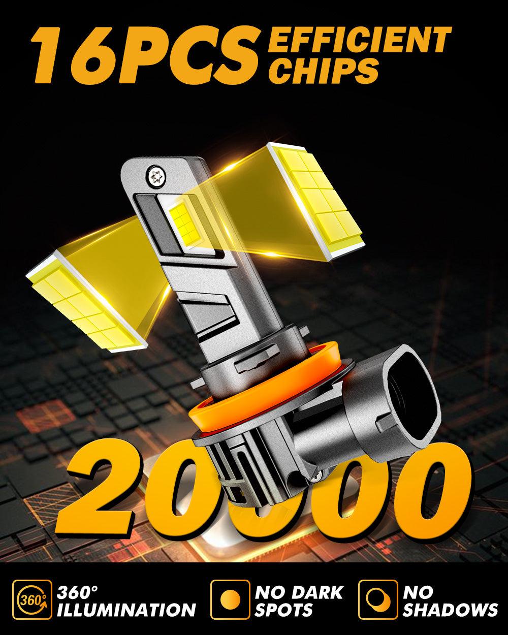 🆕H11+H11 LED Headlight Bulbs Q25 Series Real 1:1 Size 70W 20000LM 6500K Cool White | 4 Bulbs - Auxbeam  – éclairage LED auto