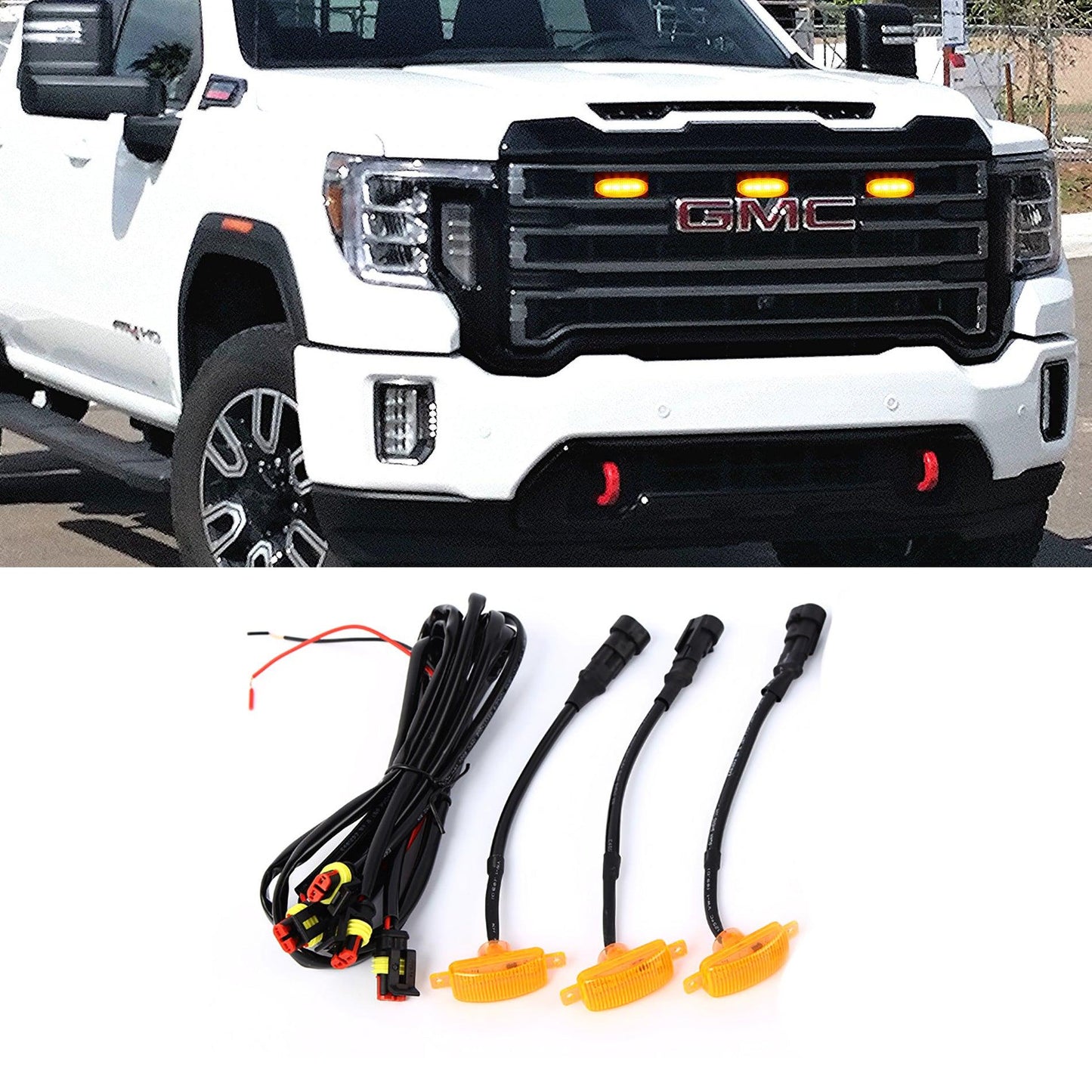 (3 قطع/مجموعة) مصابيح شبكية أمامية LED على شكل رابتور ضوء كهرماني مناسب لسيارة GMC Sierra 2500 HD 2016-2021 (غلاف كهرماني/غلاف مدخن)