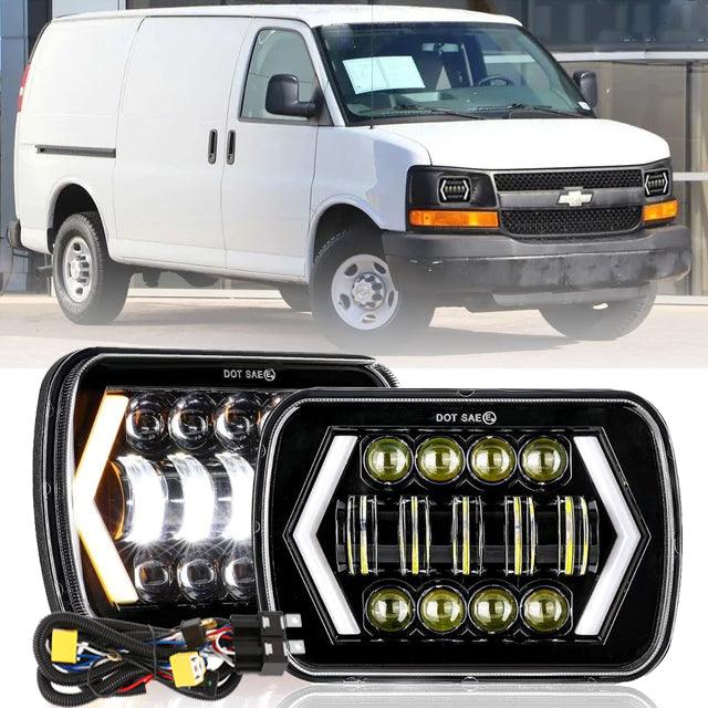 7x6 Inch LED Headlights + H4 Intensifier Beam for Chevrolet Express 1500 2500 3500