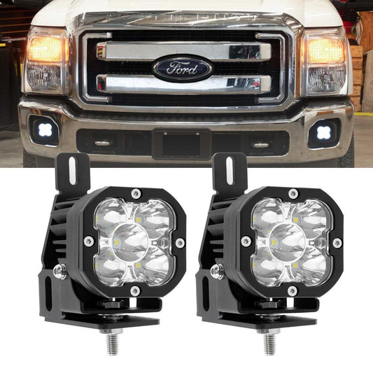 3 Inch LED Pods Lights with Additional Amber Covers & Front Bumper Fog Lamp Mounting Bracket for Ford 1999-2016 F250 F350 F450