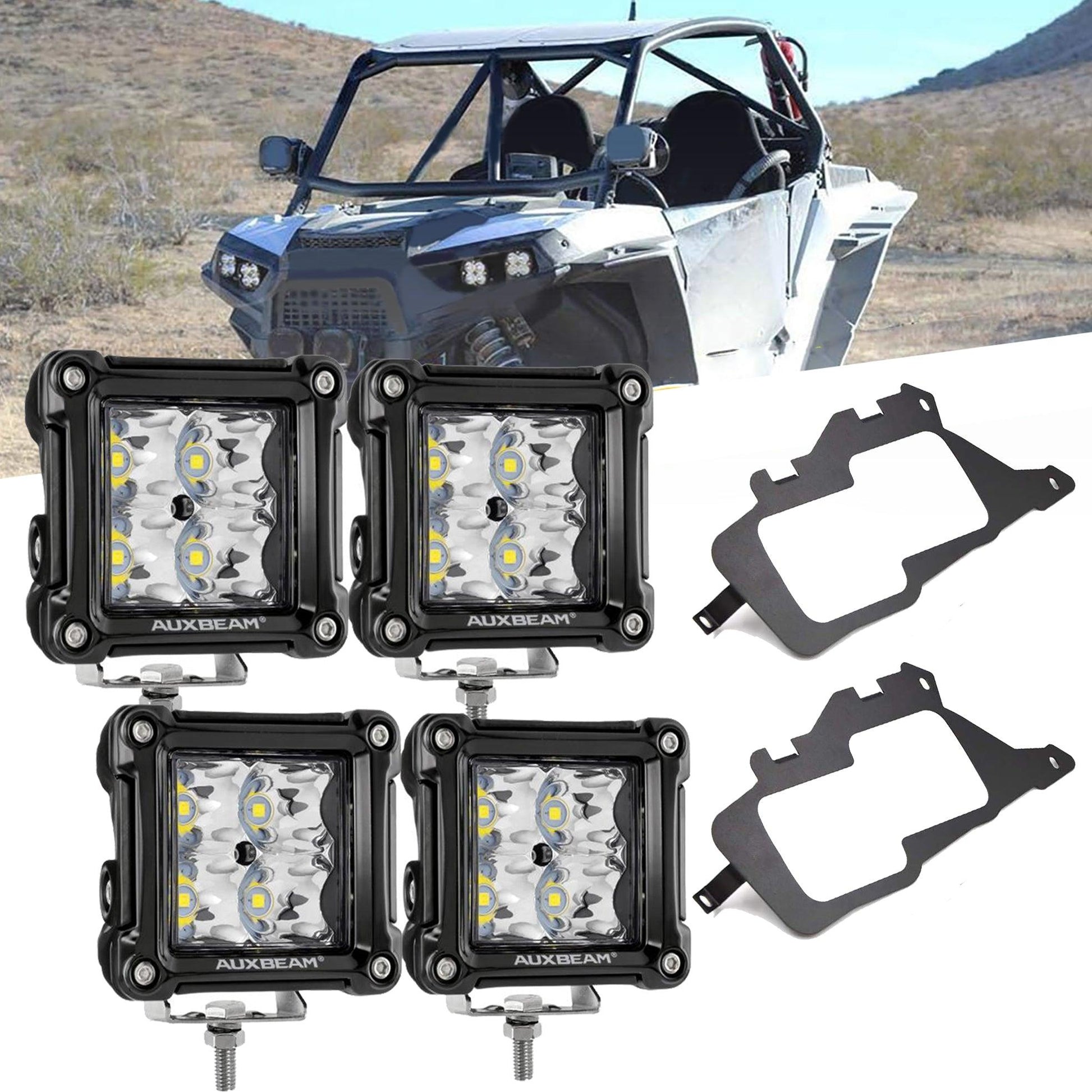 3 Inch LED Pods Light Spot/Flood Beam with Wiring Harness & LED Pod Lights Mounting Brackets Combo for 2014-2021 Polaris RZR 900 1000 ＆ TURBO RI - Auxbeam  – éclairage LED auto