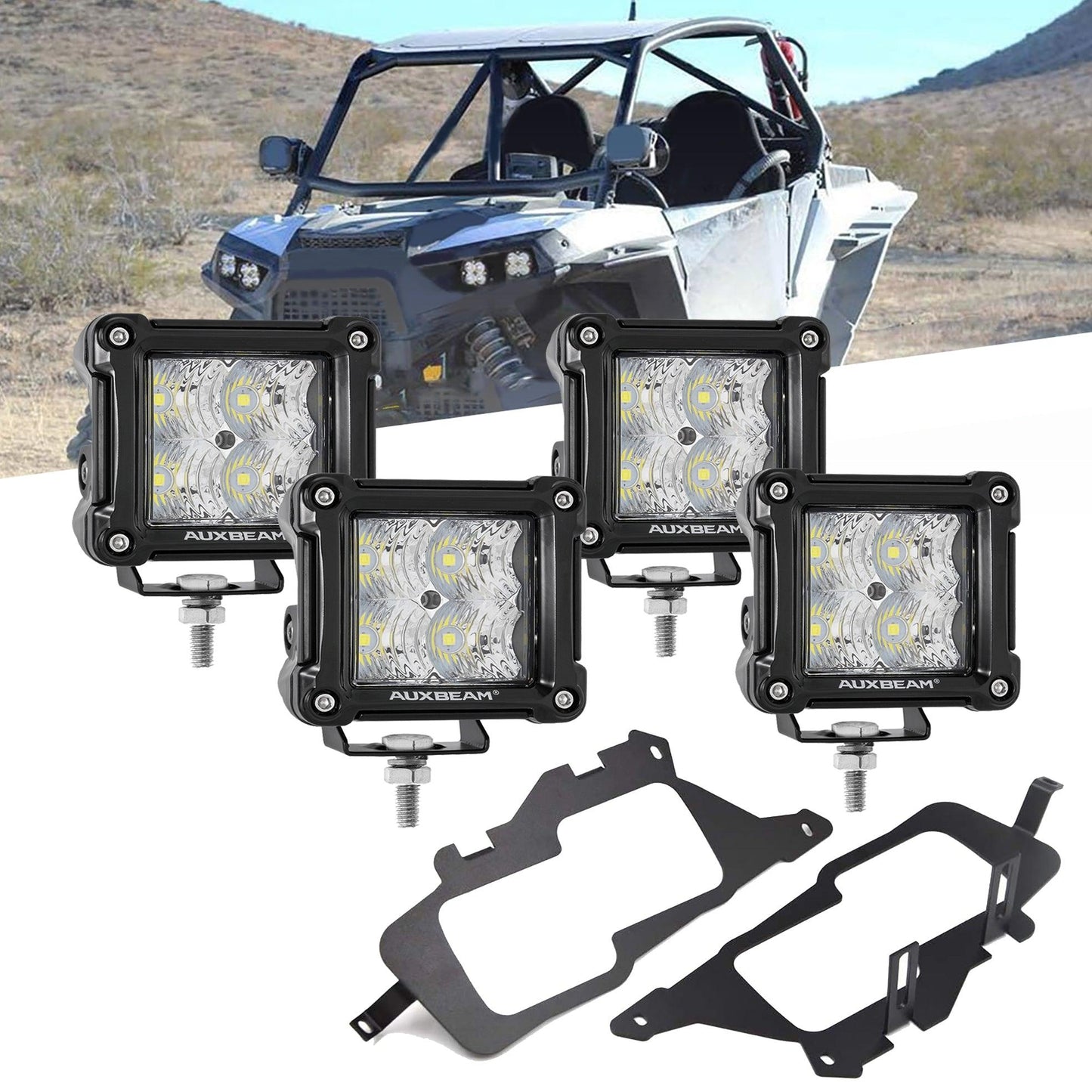 3 Inch LED Pods Light Spot/Flood Beam with Wiring Harness & LED Pod Lights Mounting Brackets Combo for 2014-2021 Polaris RZR 900 1000 ＆ TURBO RI - Auxbeam  – éclairage LED auto