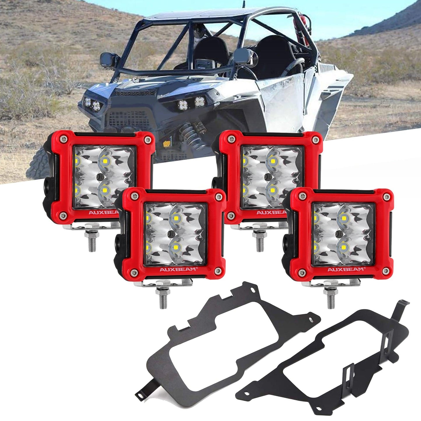 3 Inch LED Pods Light Spot/Flood Beam with Wiring Harness & LED Pod Lights Mounting Brackets Combo for 2014-2021 Polaris RZR 900 1000 ＆ TURBO RI - Auxbeam  – éclairage LED auto