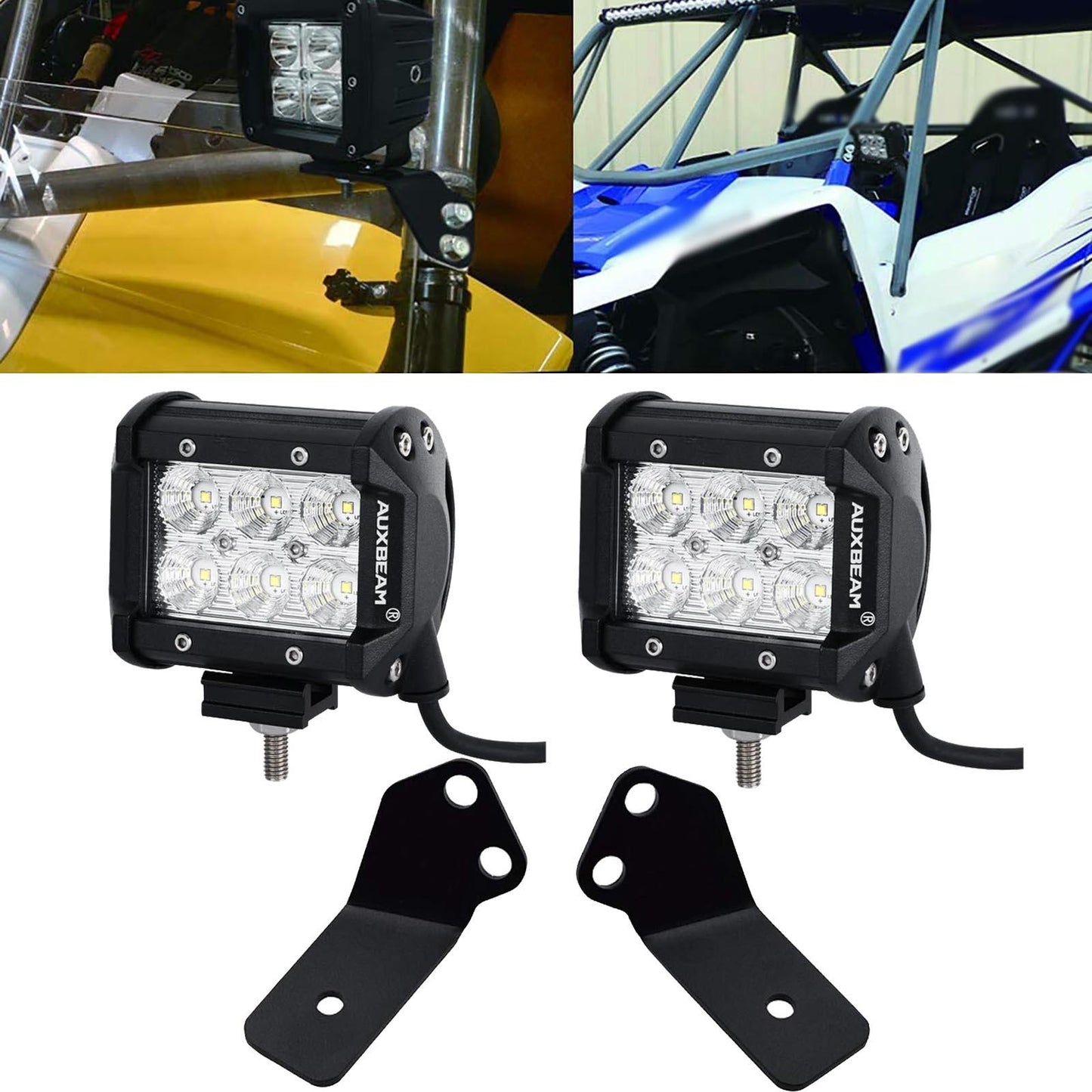 4 inch Classic-SM Series Dual Row LED Pod Lights Spot/Flood Beam & A-Pillar Mounting Bracket for 2016-2021 Yamaha YXZ 1000R models