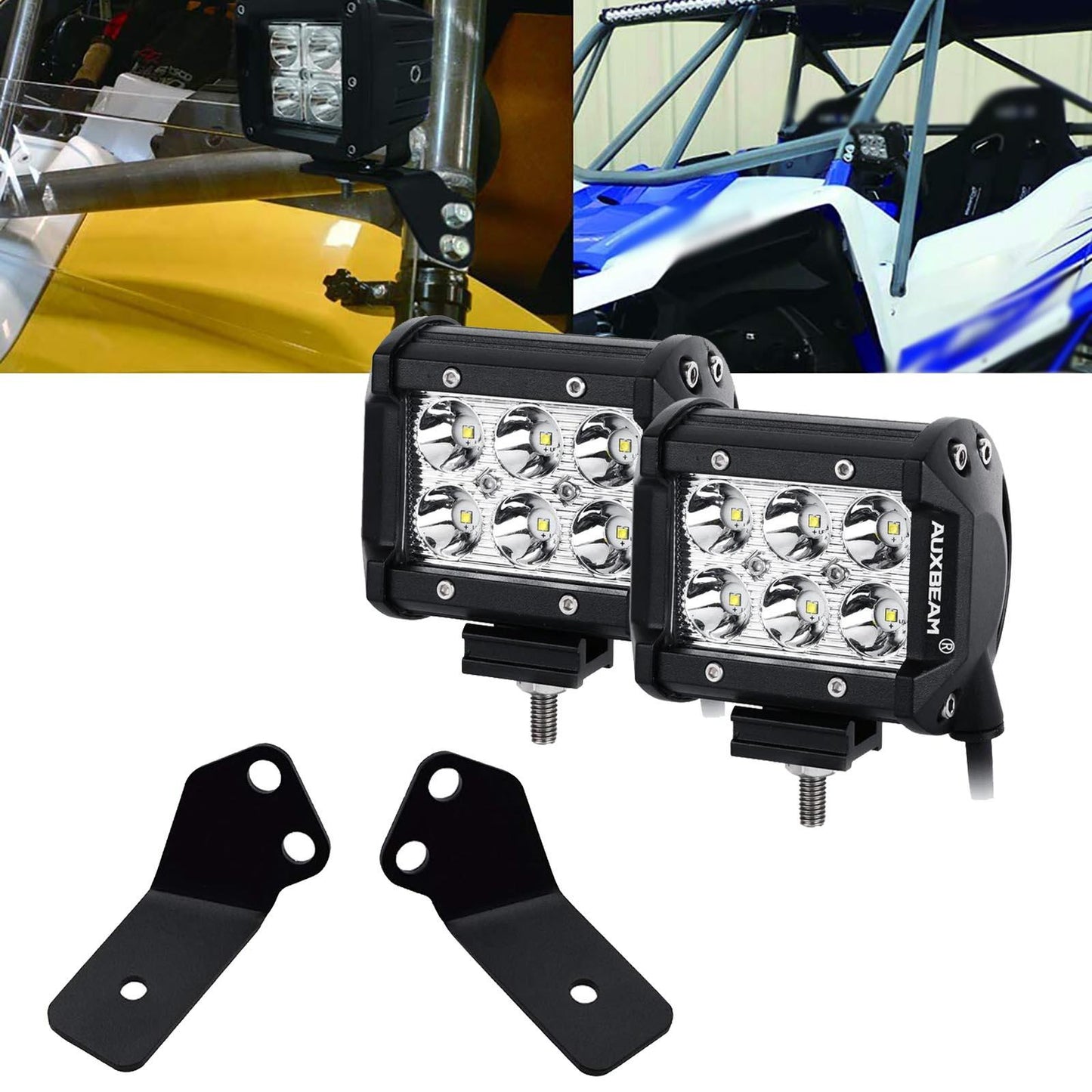 4 inch Classic-SM Series Dual Row LED Pod Lights Spot/Flood Beam & A-Pillar Mounting Bracket for 2016-2021 Yamaha YXZ 1000R models