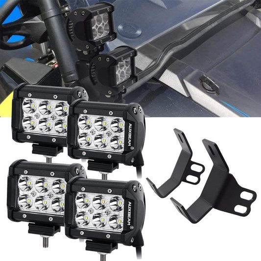 مصابيح LED Pod مقاس 4 بوصات وحامل تثبيت مزدوج الطبقات للعمود لـ Polaris RZR XP 1000 موديلات 14-21 و Polaris RZR 900 موديلات 15-19