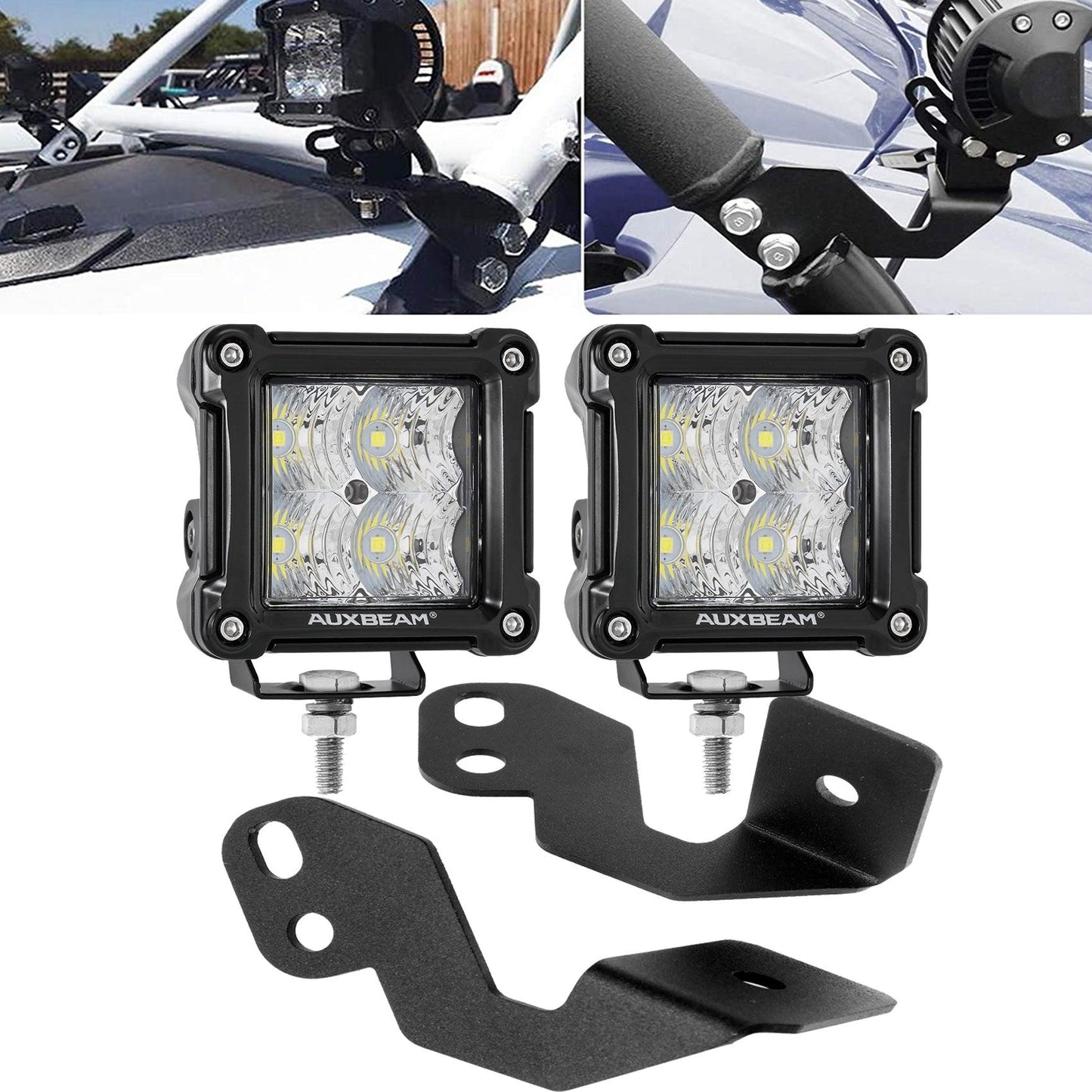 3 Inch LED Pods Light Spot/Flood Beam & A-pillar Mounting Bracket for 2014-2020 POLARIS RZR XP 1000, 2015-2020 POLARIS RZR 900