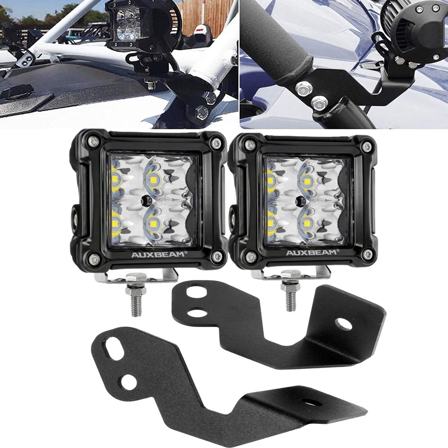3 Inch LED Pods Light Spot/Flood Beam & A-pillar Mounting Bracket for 2014-2020 POLARIS RZR XP 1000, 2015-2020 POLARIS RZR 900