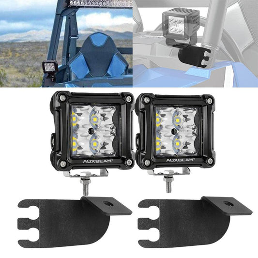 حوامل تركيب مصابيح LED مقاس 3 بوصات مع شعاع سبوت/كشاف وقاعدة أمامية للعمود A لسيارات Polaris General موديلات 2016-2021 