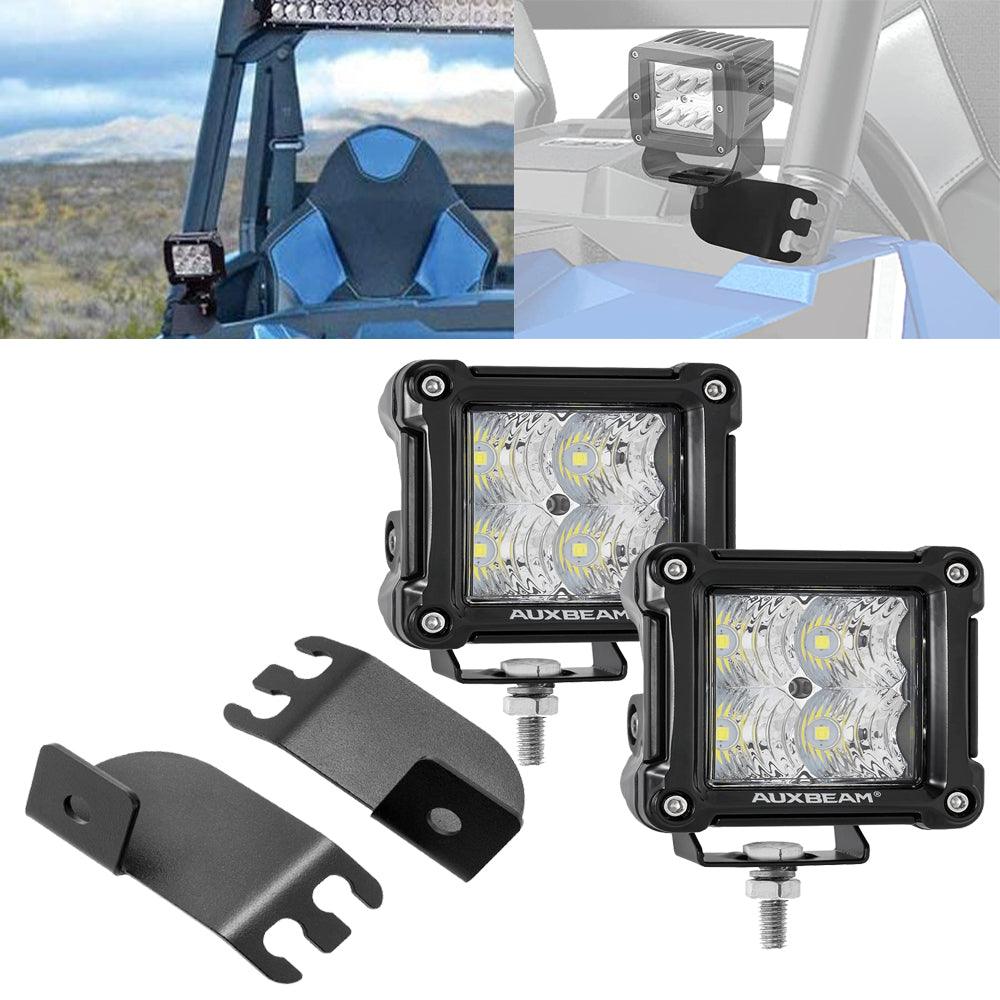 3 Inch LED Pods Light Spot/Flood Beam & A-pillar Front Roll Cage Light Mounting Brackets for 2016-2021 Polaris General