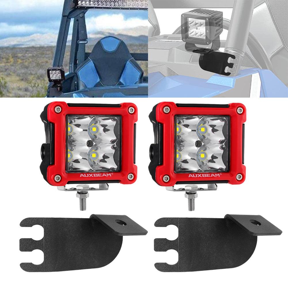 3 Inch LED Pods Light Spot/Flood Beam & A-pillar Front Roll Cage Light Mounting Brackets for 2016-2021 Polaris General