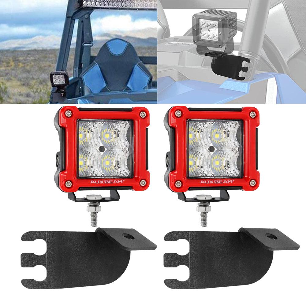 3 Inch LED Pods Light Spot/Flood Beam & A-pillar Front Roll Cage Light Mounting Brackets for 2016-2021 Polaris General