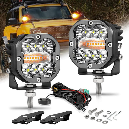 3 Inch 96W 9600LM LED Pods 6 Modes LED Driving Light with A-Pillar Mounting Bracket For Ford Bronco 2/4 Door 2021 2022