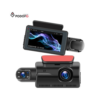 Podofo 3.0 "Dash Cam Enregistreur de conduite de voiture Caméra à double objectif avant et intérieur DVR Parking de voiture Inversion de conduite Vision nocturne