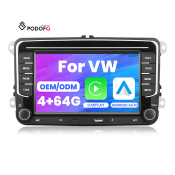 Autoradio Podofo Android 4 + 64G 7 ''sans fil CarPlay/Android Auto pour VW/PASSAT/Seat/SKODA/POLO/FABIA/GOLF 5/6 GPS Autoradio OEM