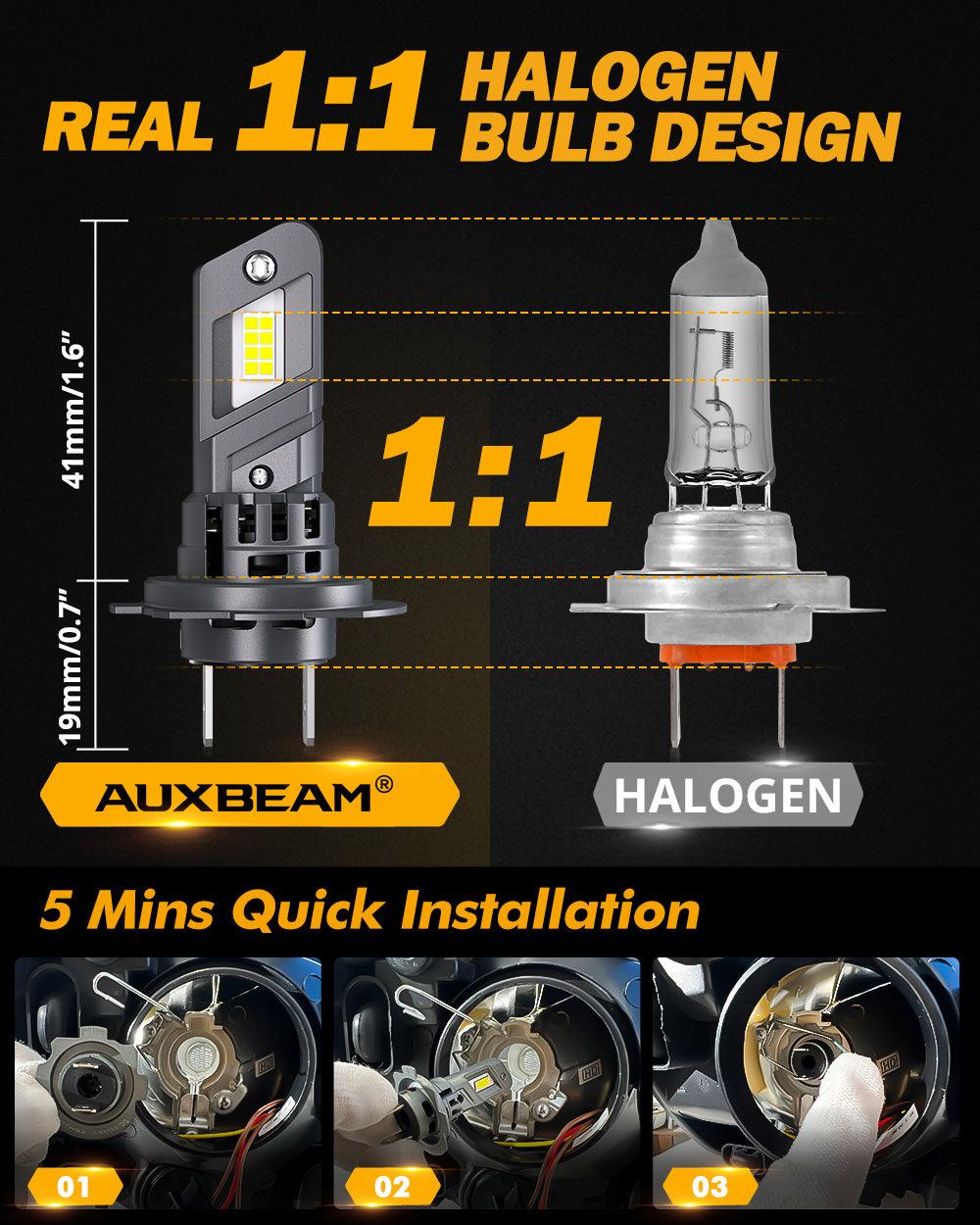 🆕H7 LED Headlight Bulbs Q25 Series Real 1:1 Size 50W 12000W 6500K Cool White | 2 Bulbs - Auxbeam  – éclairage LED auto