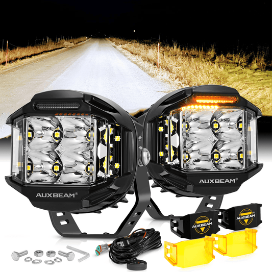 V-MAX Series | 4 Inch 92W 8960LM Combo Beam Side Shooter LED Round Pod Lights with Amber DRL - Auxbeam  – éclairage LED auto