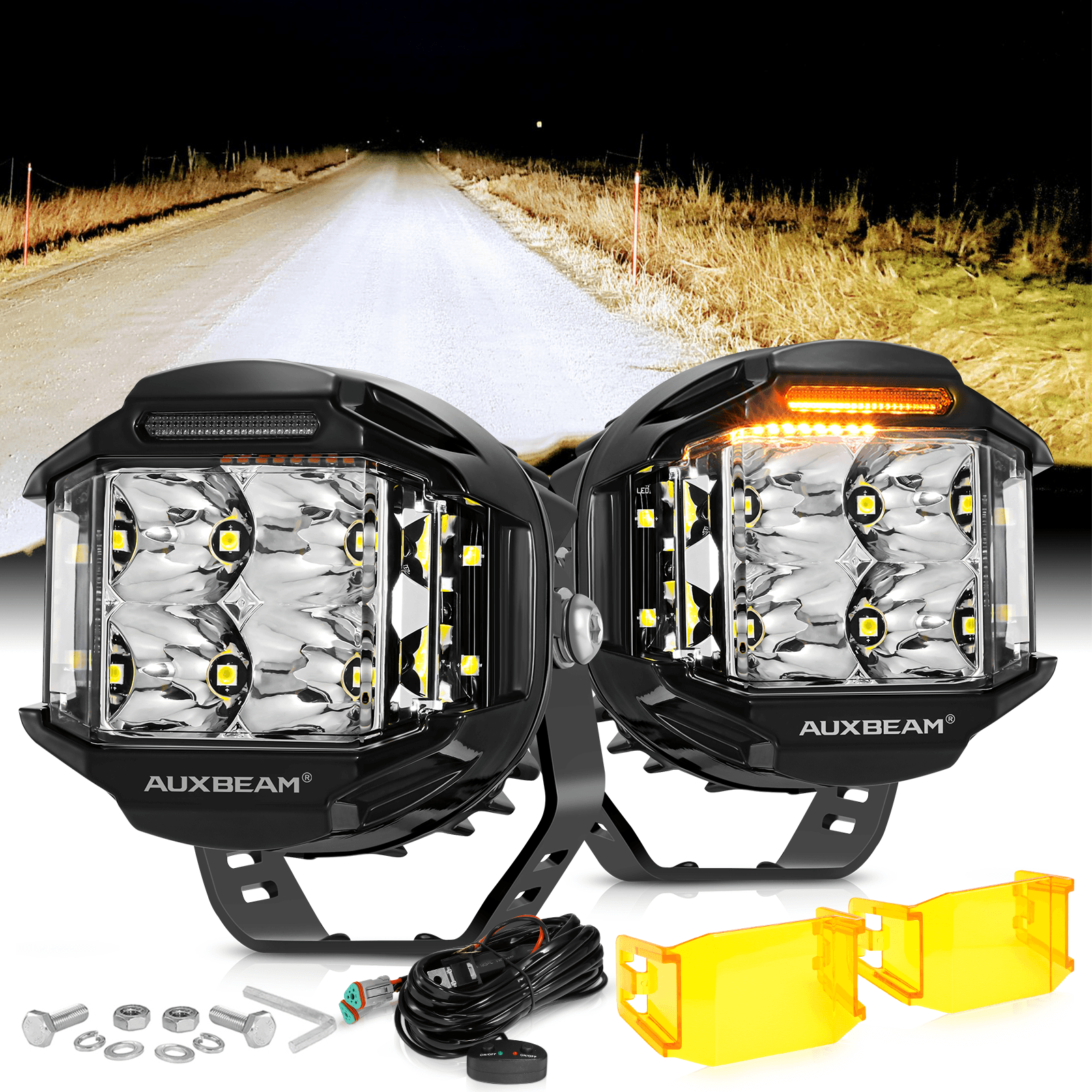 V-MAX Series | 4 Inch 92W 8960LM Combo Beam Side Shooter LED Round Pod Lights with Amber DRL - Auxbeam  – éclairage LED auto