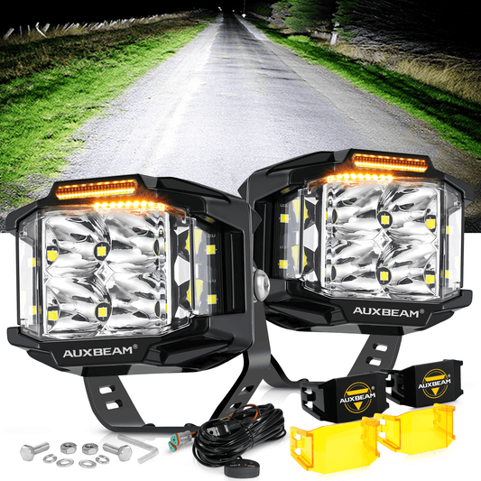 V-MAX Series | 4 Inch 92W 8960LM Combo Beam Side Shooter LED Square Pod Lights with Amber DRL - Auxbeam  – éclairage LED auto