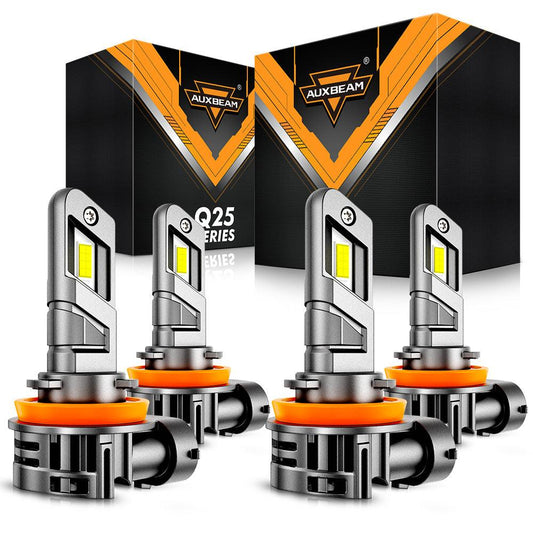 🆕H11+H11 LED Headlight Bulbs Q25 Series Real 1:1 Size 70W 20000LM 6500K Cool White | 4 Bulbs - Auxbeam  – éclairage LED auto
