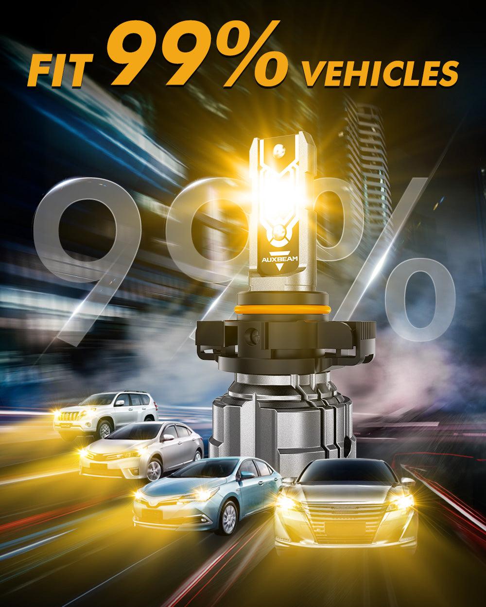 🆕5202 5202 5201 PS24W H16EU LED Fog Light/DRL Bulbs 50W 10000LM 3000K Golden Yellow Q5 Series | 2 Bulbs