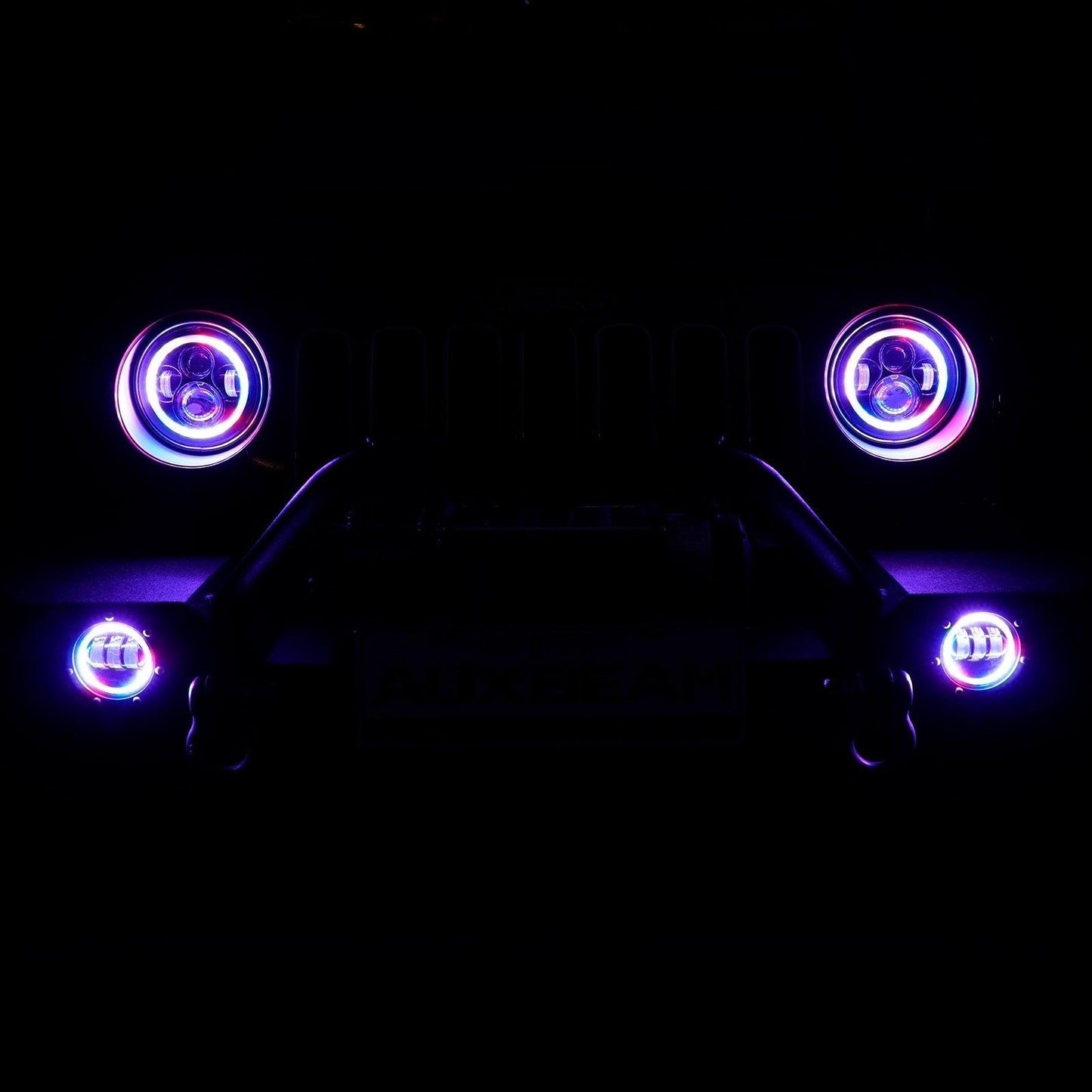 RGB 7 Inch Headlight + 4 Inch Fog Light Combo for Jeep Wrangler JK TJ LJ CJ 1997-2018, Bluetooth Multi-color