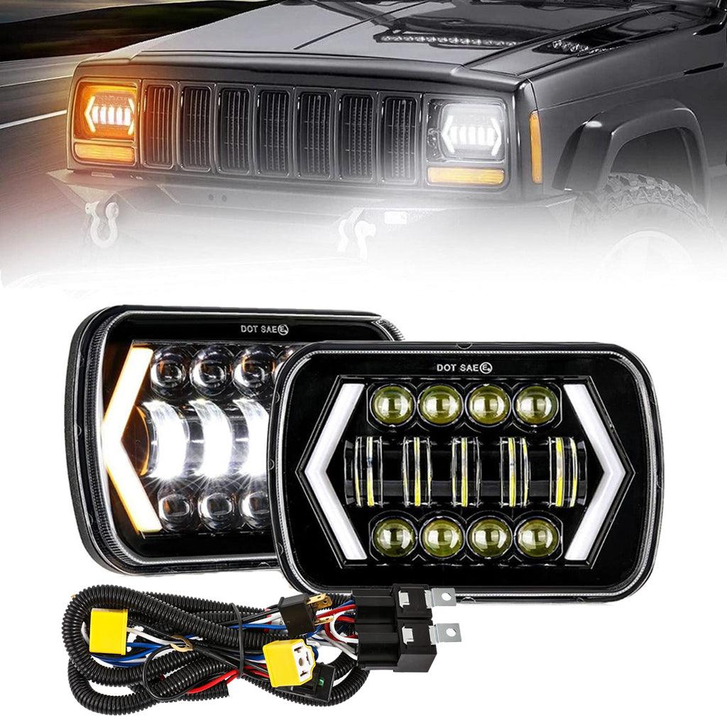 Projecteurs LED 7x6 Pouces avec Faisceau H4 pour Jeep Wrangler YJ XJ MJ